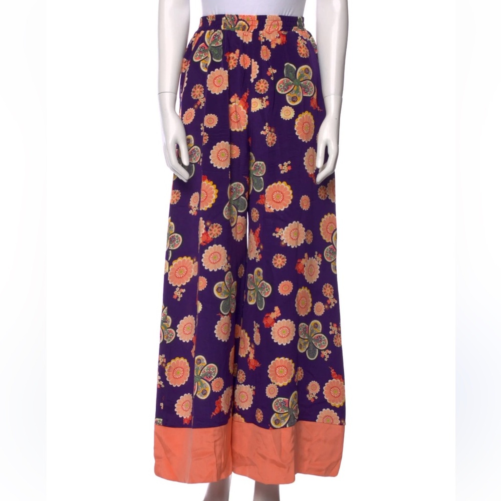 Racil Korin Wide Legged Silk Crepe Purple Floral Trouser Pants New w Tags Medium